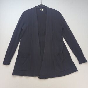 Eileen Fisher Cardigan Womens Small Black Cashmere Cotton Open Front